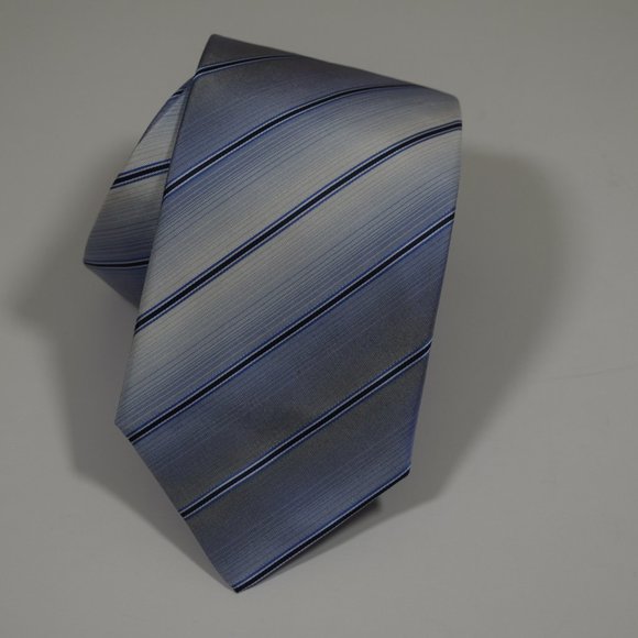 GRUPPO ARTIGIANI Navy Gray Silk Tie Striped - Picture 5 of 12